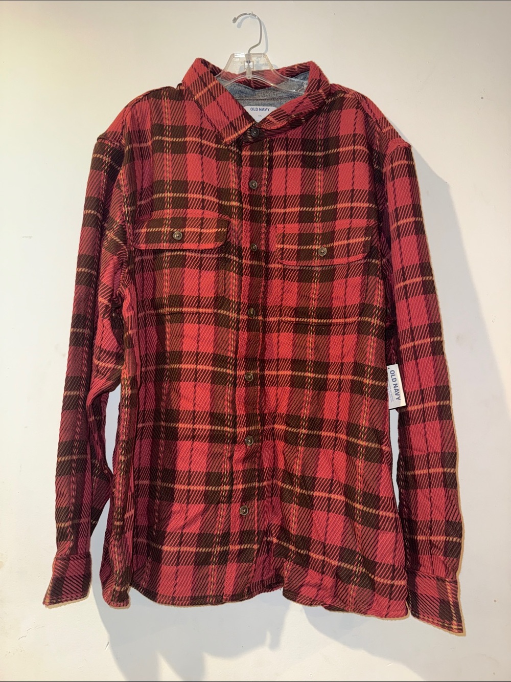 Old Navy Red and Black Plaid Button-Down Shirt